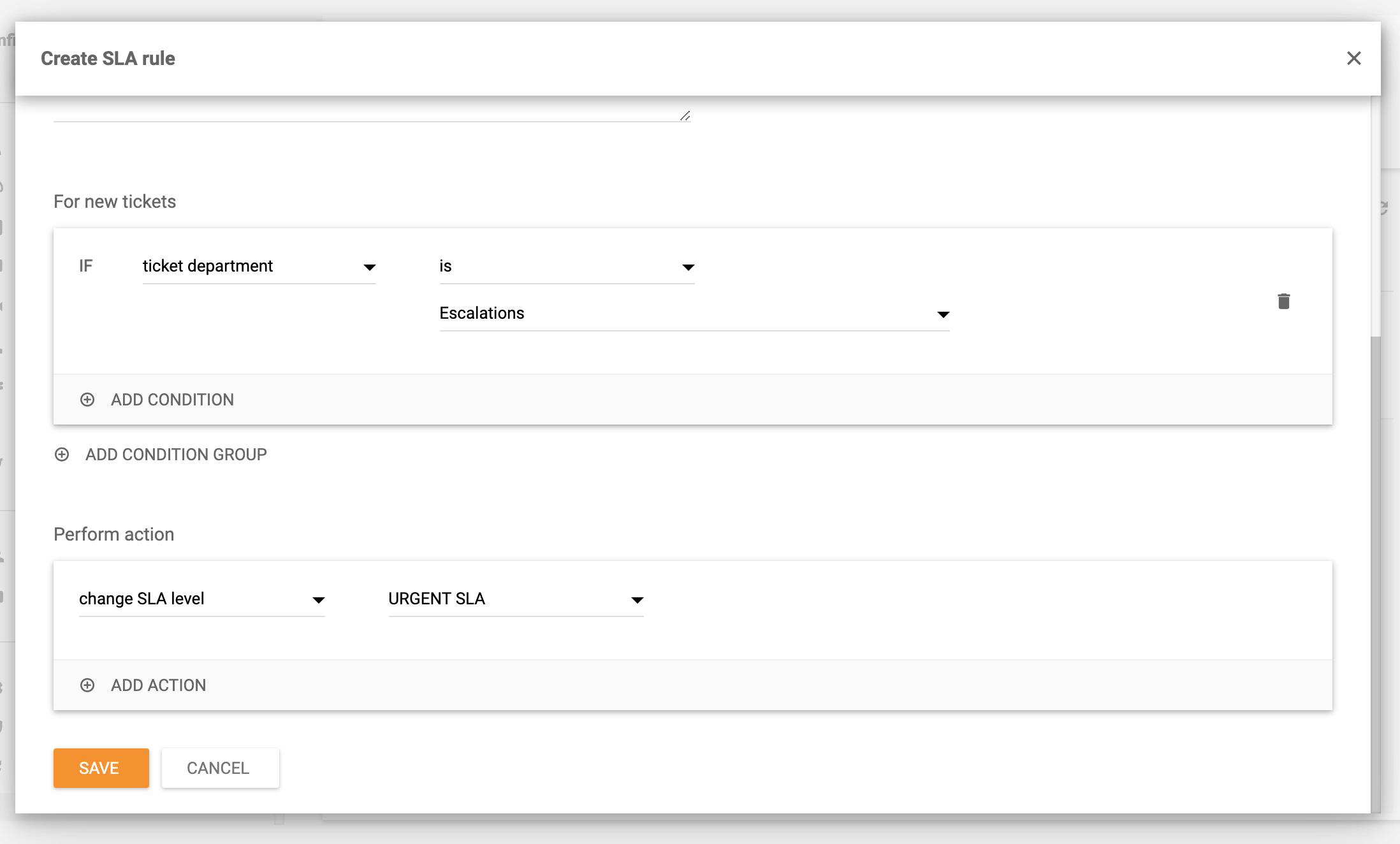 Création de règle SLA dans LiveAgent