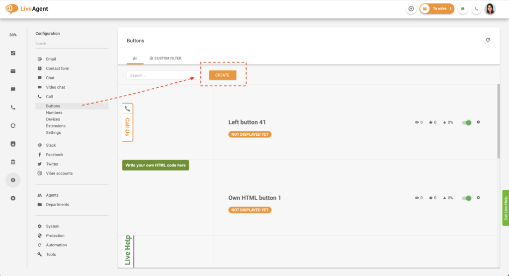 Création d'un bouton d'appel dans LiveAgent
