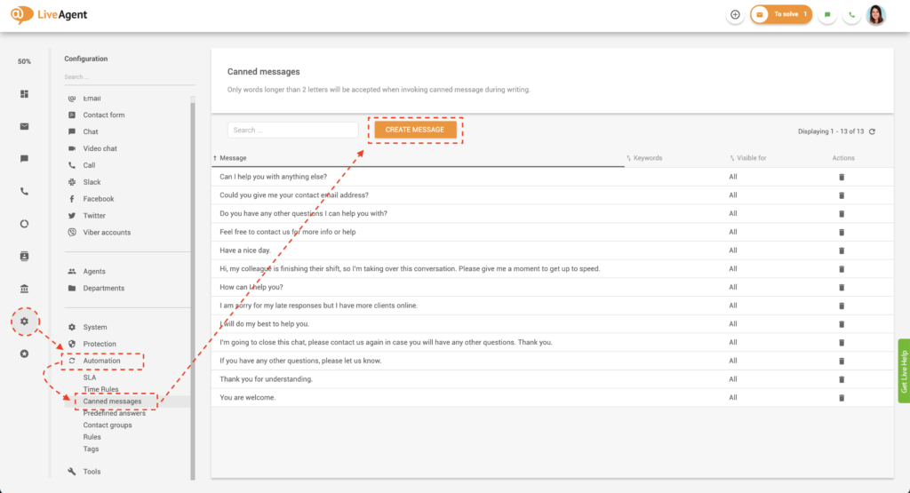 Création d'un message prédéfini