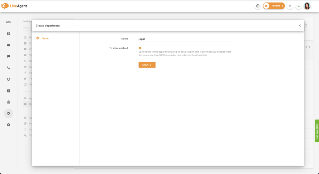 Création d'un département dans LiveAgent