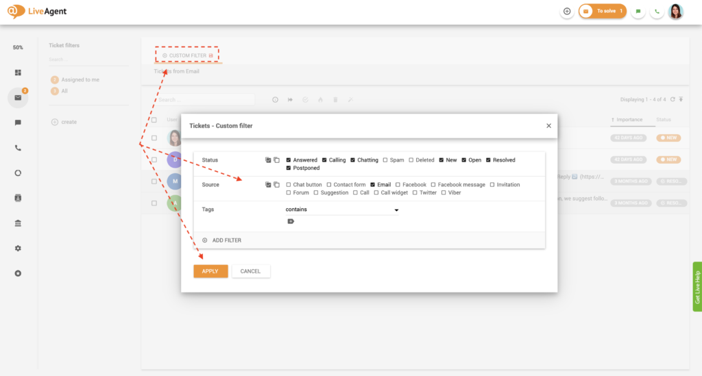 Options de filtre personnalisé