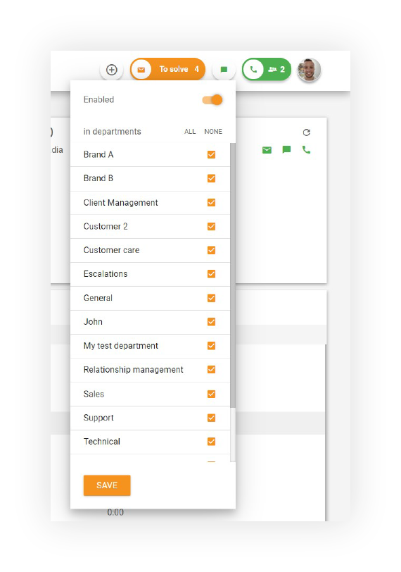 Fonctionnalité Départements dans LiveAgent