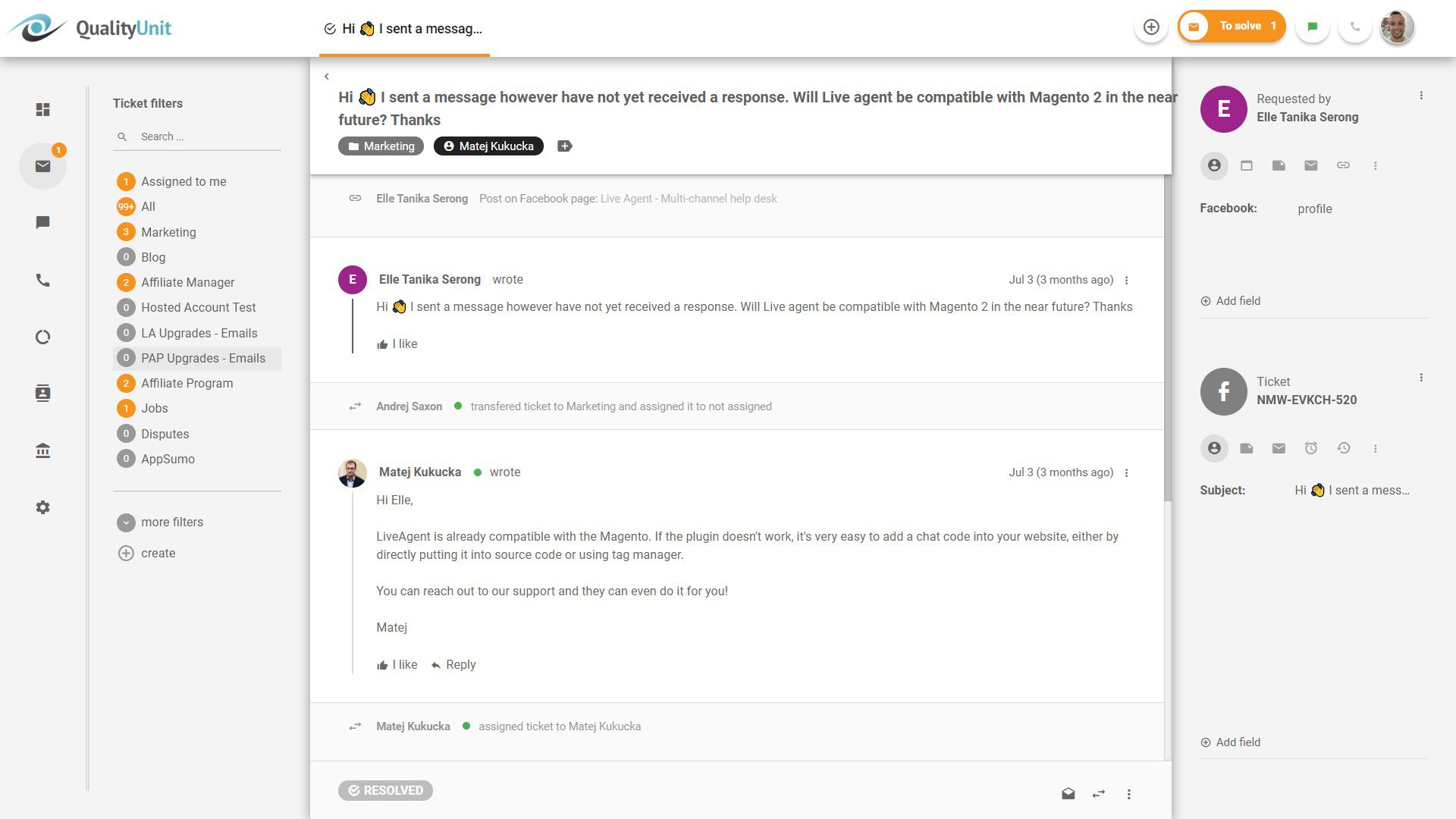 Répondre aux publications Facebook depuis LiveAgent