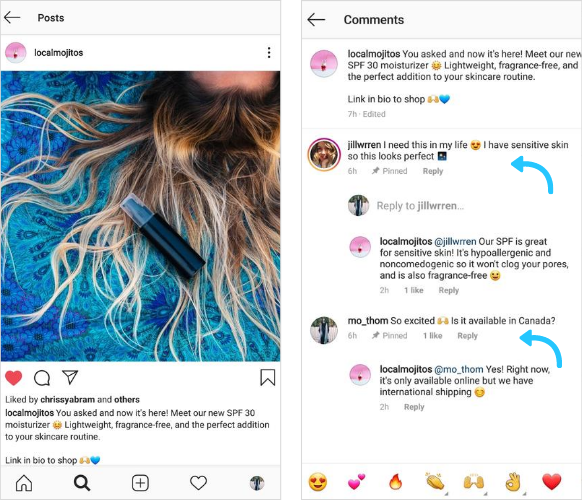Commentaires épinglés Instagram