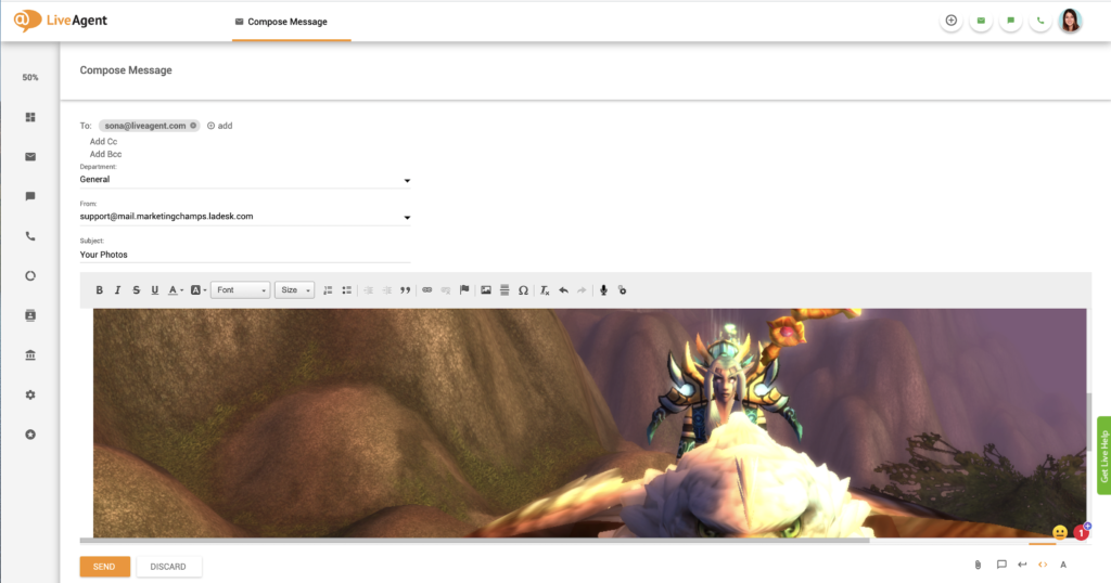 Collage d'images intégrées dans LiveAgent