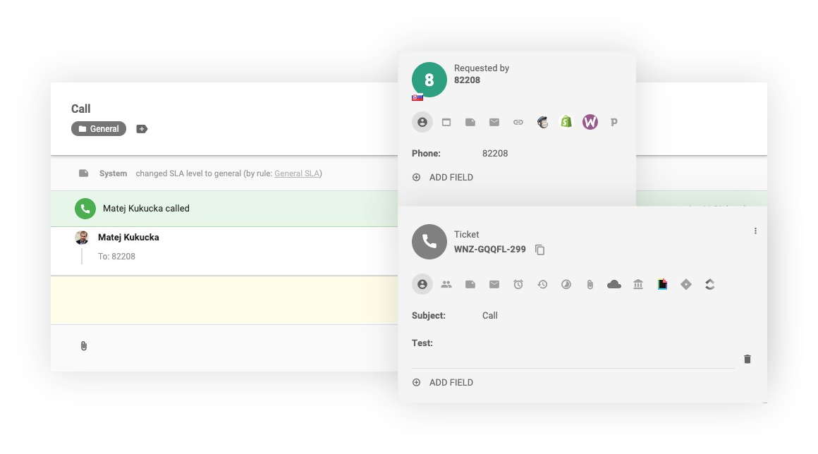 Interface d'appel interne dans LiveAgent