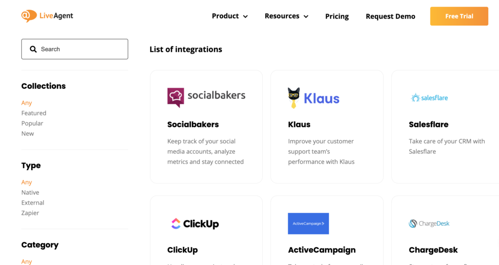 Intégrations LiveAgent