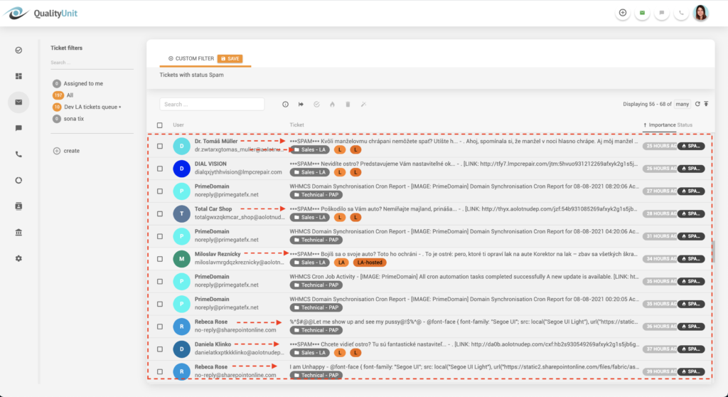 Filtrage des e-mails SPAM LiveAgent