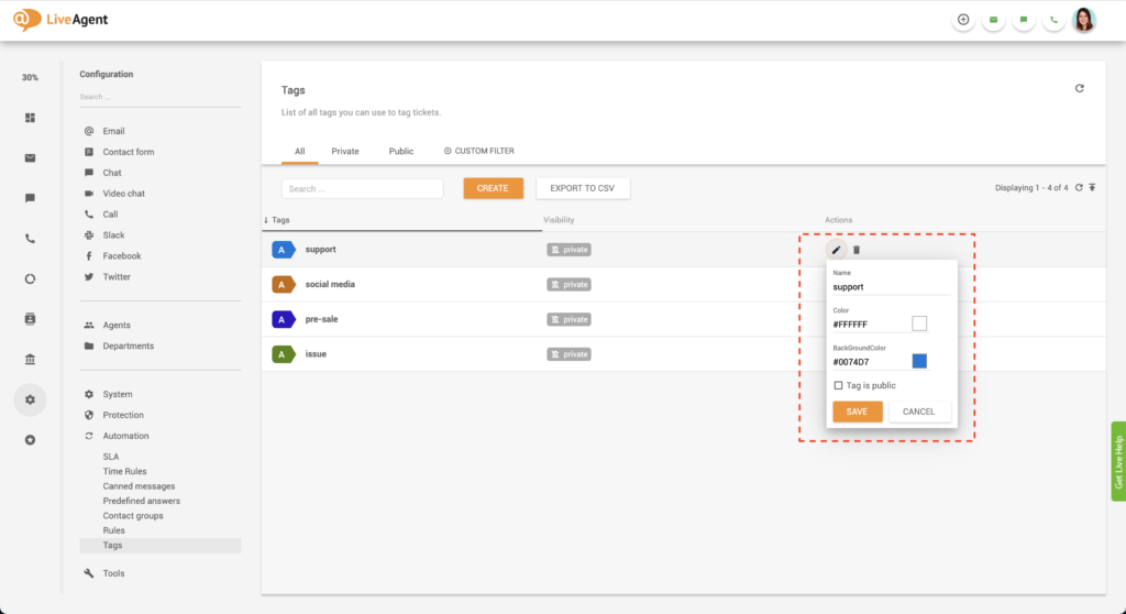 Modifier l'étiquette