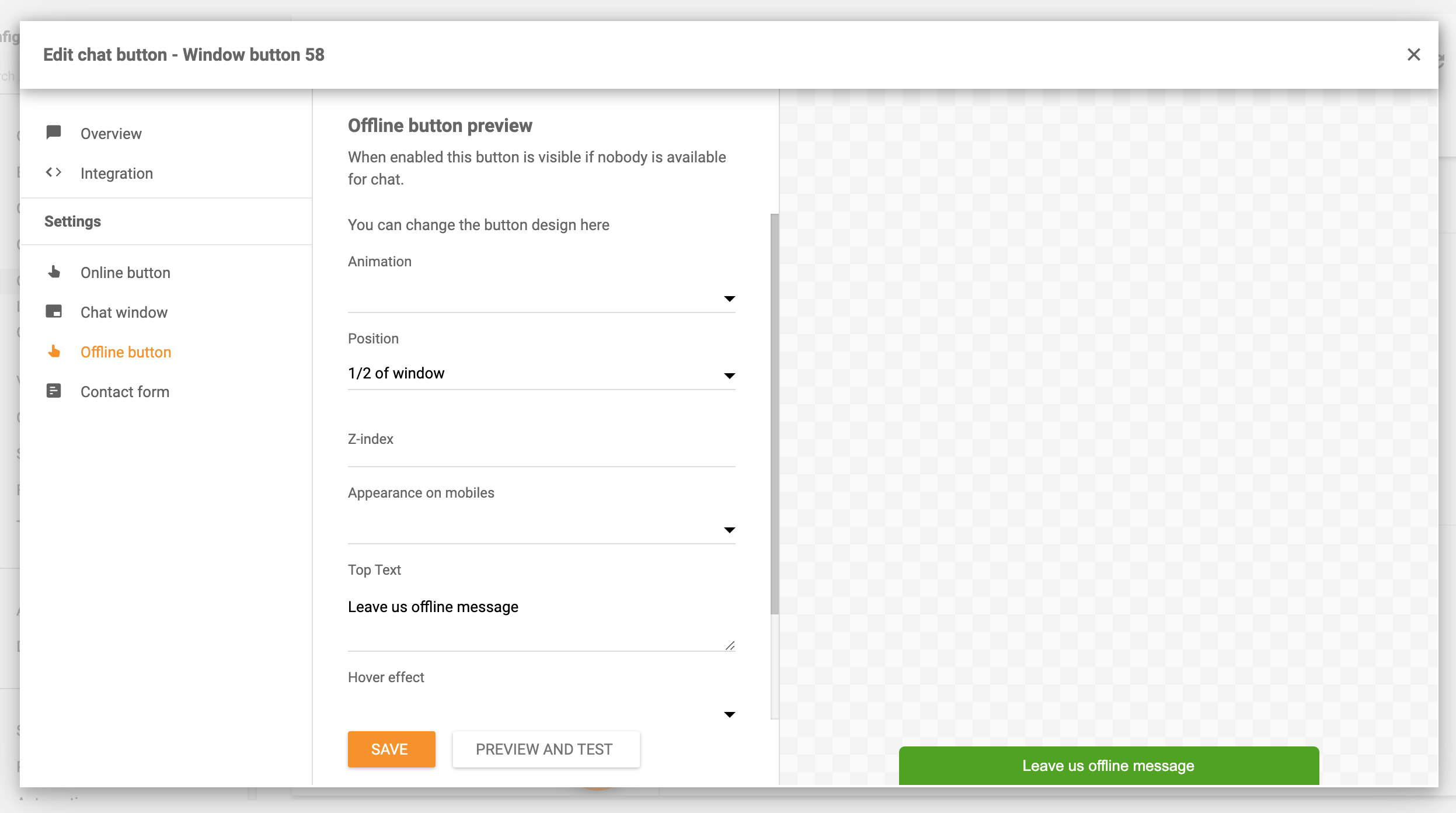 Paramètres du bouton de chat hors ligne LiveAgent