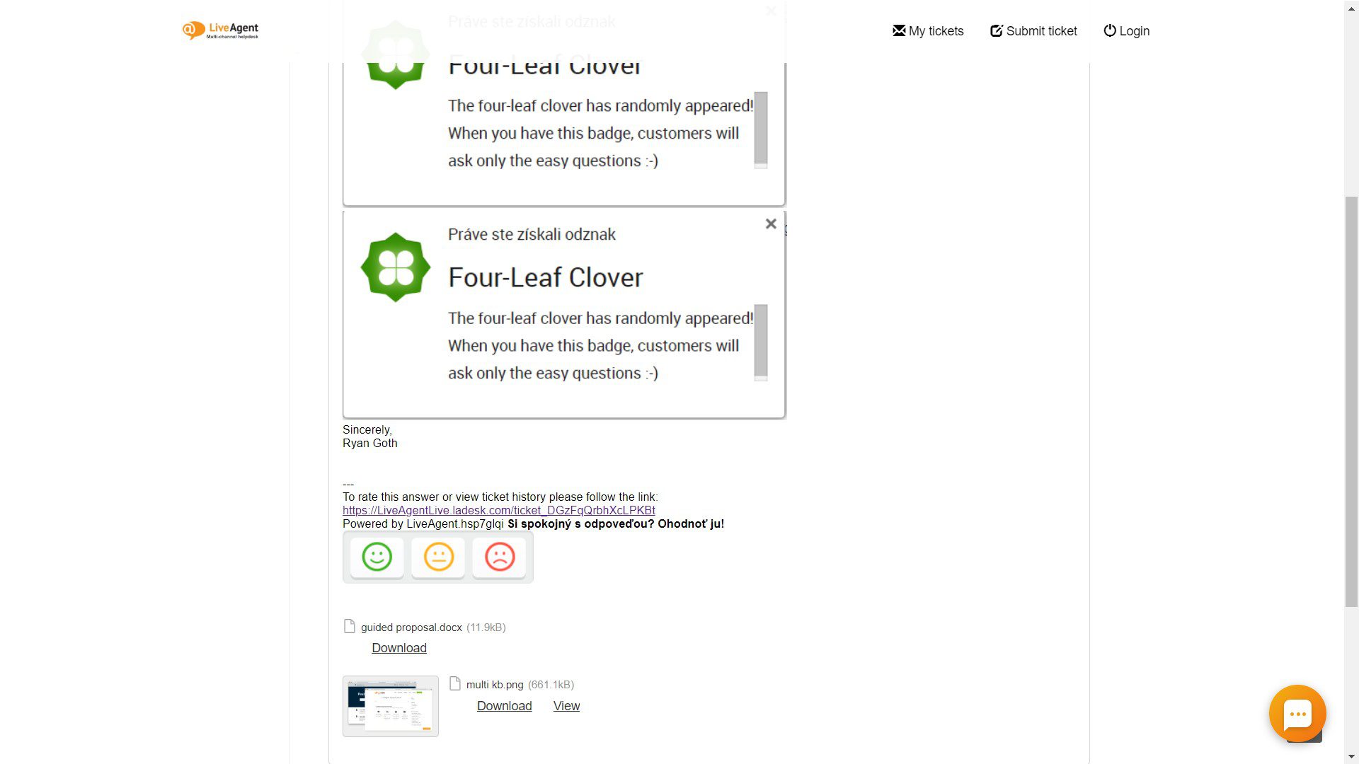 Affichage de l'historique en ligne des tickets