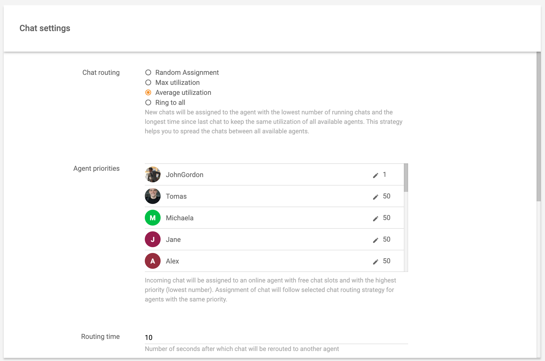Paramètres et routage du chat en temps réel LiveAgent