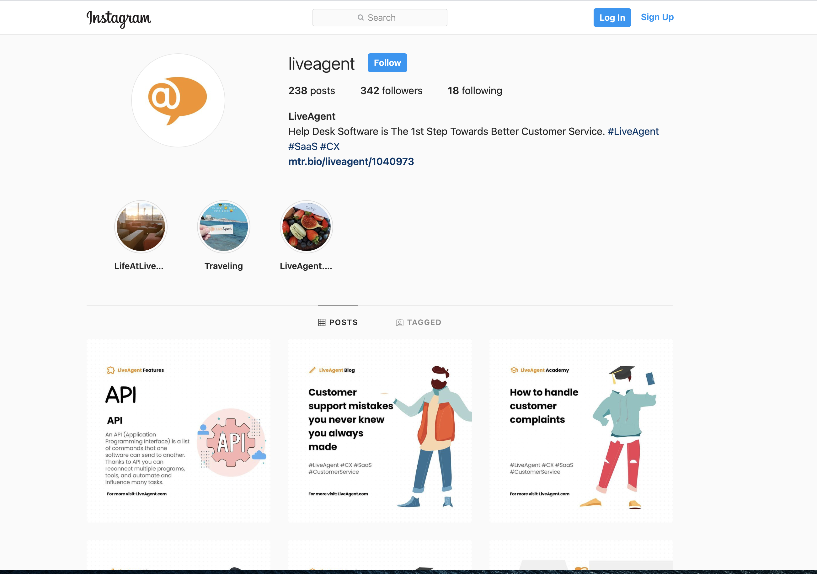 Aperçu de la page Instagram de LiveAgent