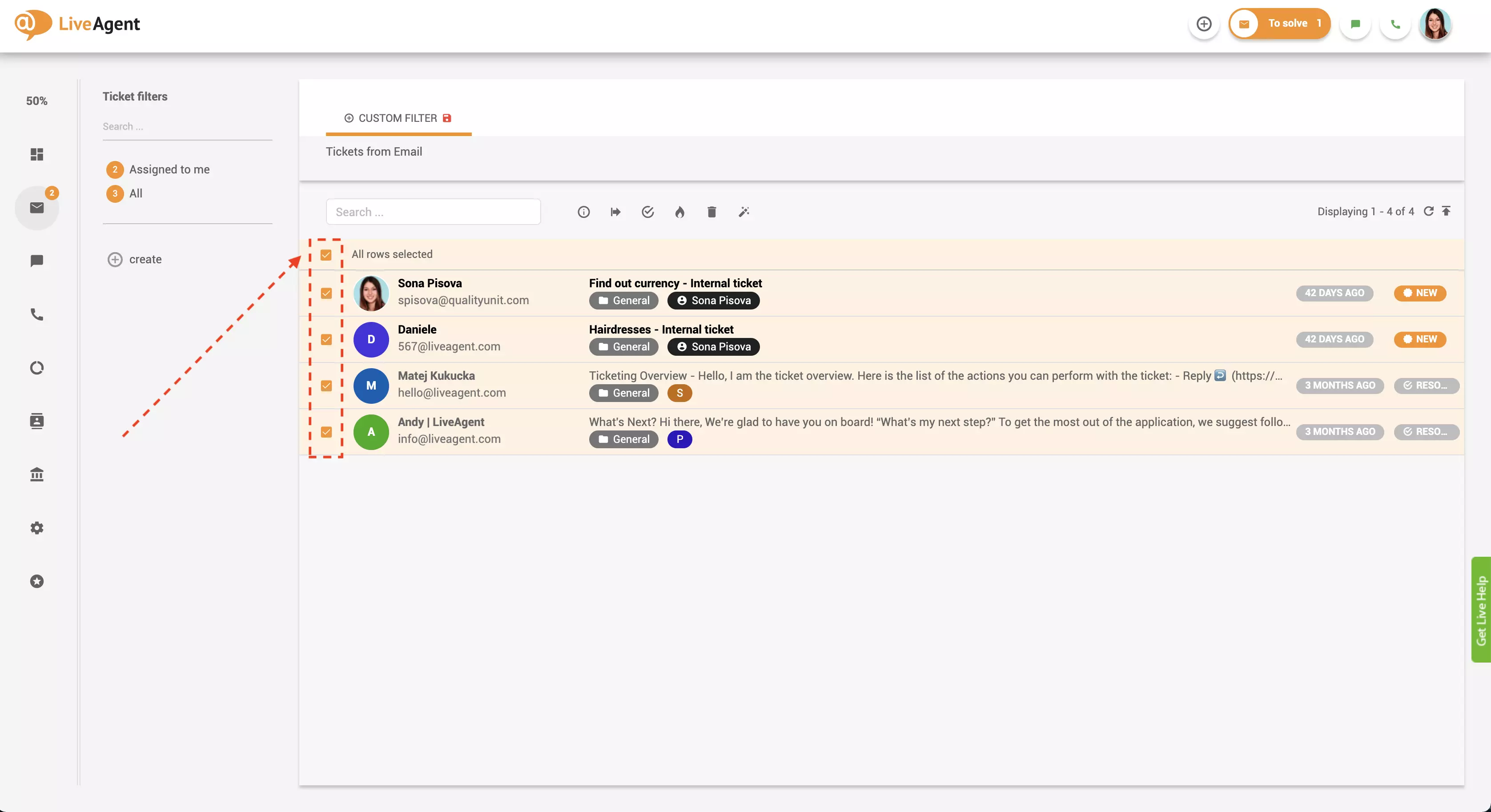 Sélectionner plusieurs tickets