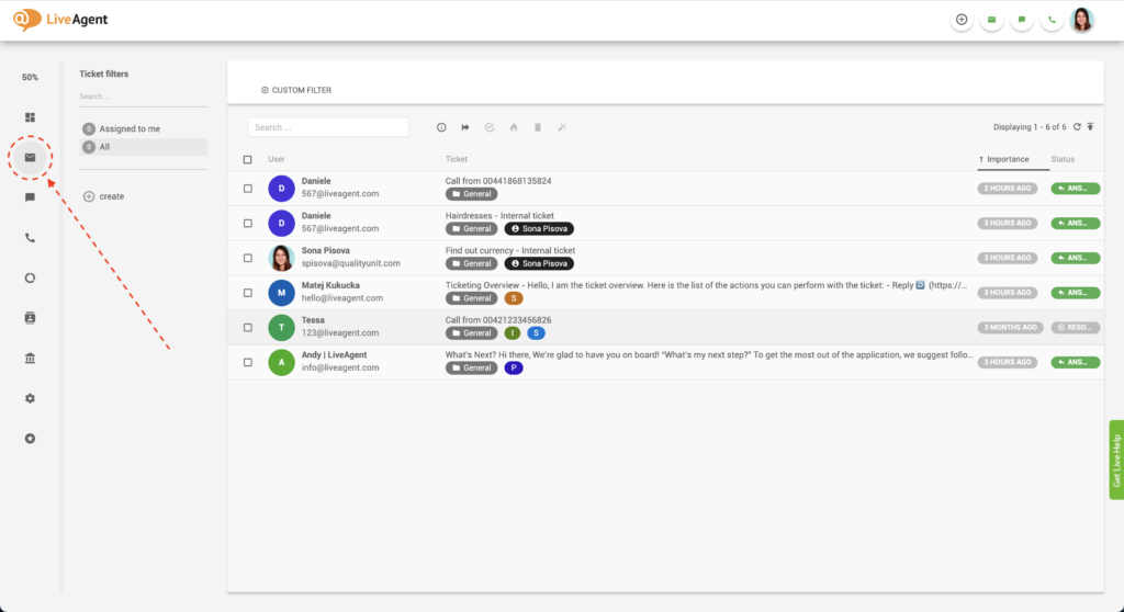 Tableau de bord Tickets