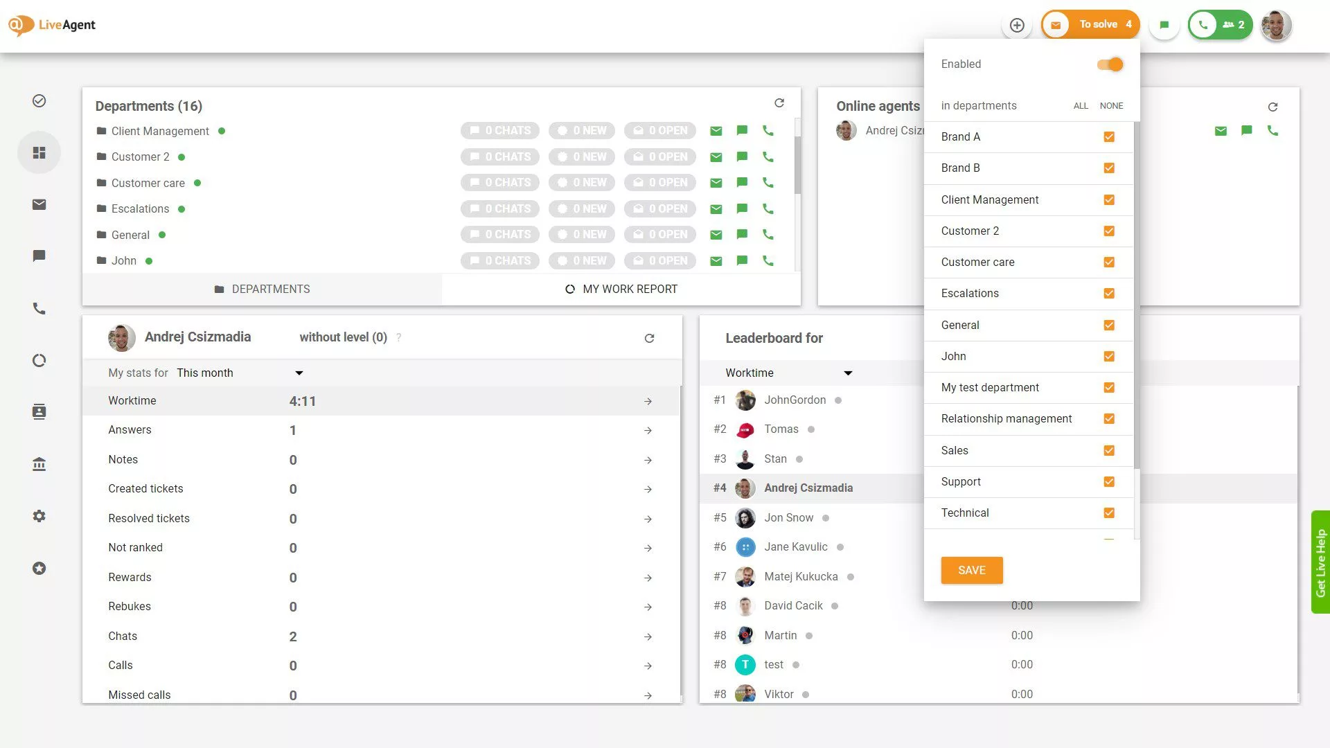 Sélection du département des tickets À Résoudre