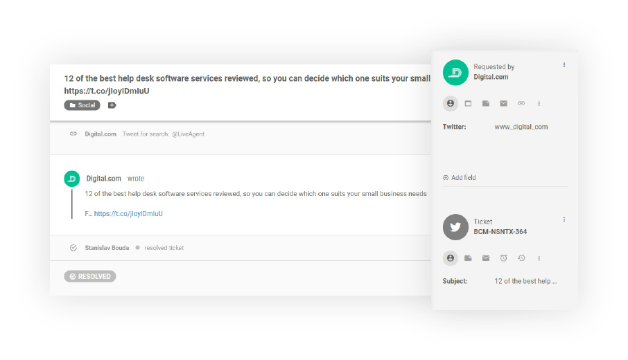 Ticket Twitter dans LiveAgent