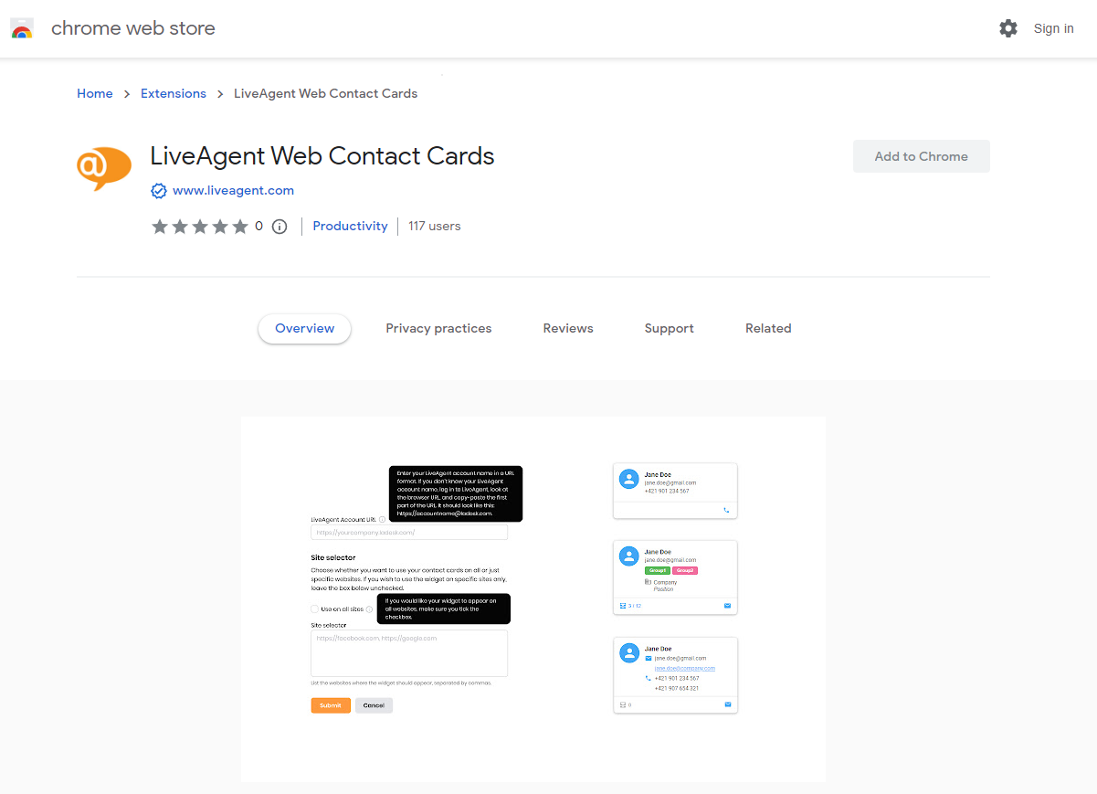 Extension de cartes de contact web dans le navigateur Chrome
