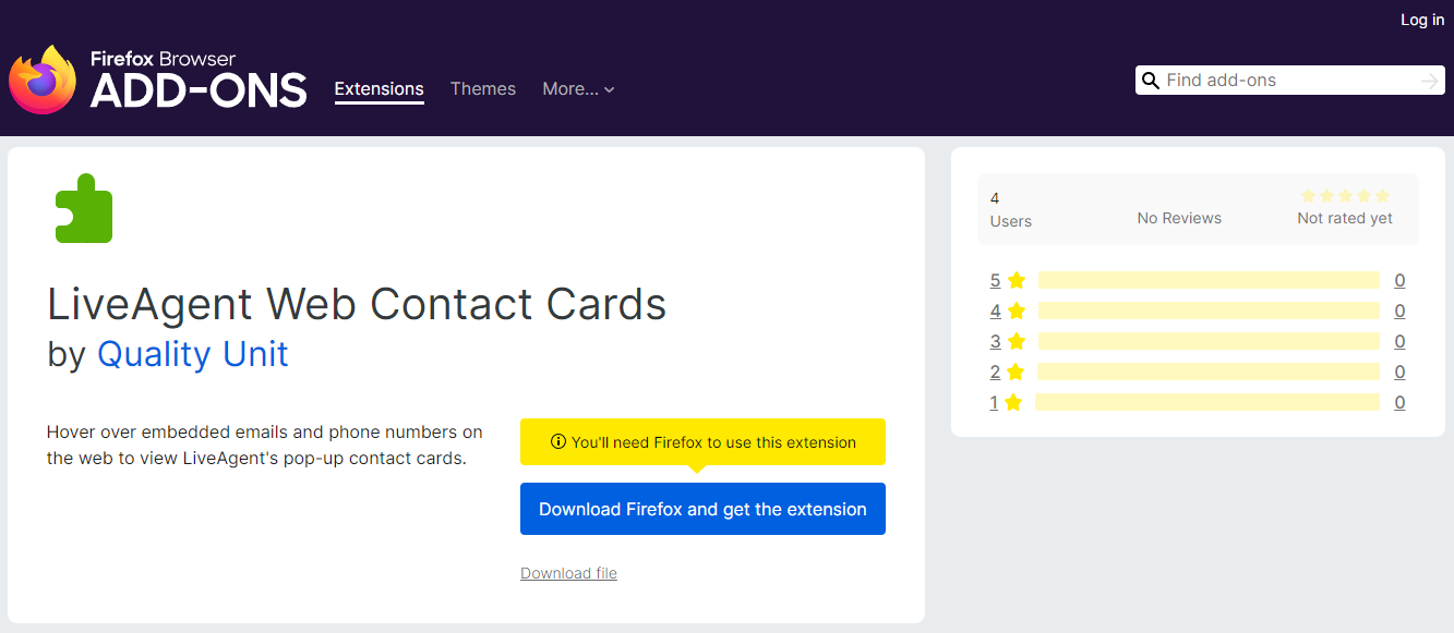 Extension de cartes de contact web dans le navigateur Firefox