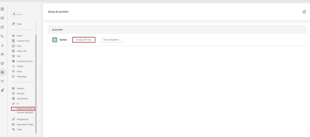 Image affichant les paramètres du fournisseur IA dans LiveAgent.