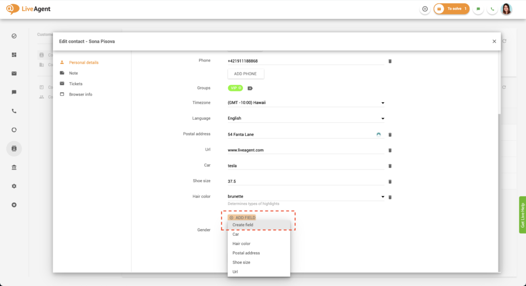 Créer un champ dans le contact
