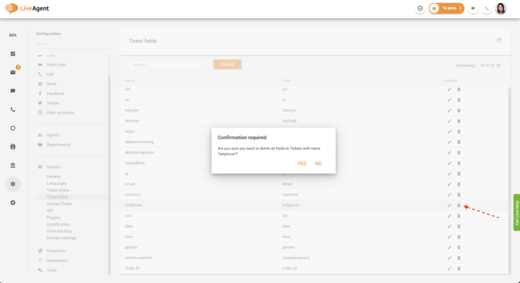 Deleting a ticket field