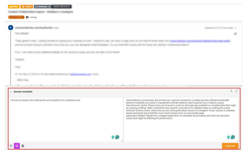 Image affichant l'option d'assistant de réponse personnalisé avec une invite et un message pour démontrer cet assistant