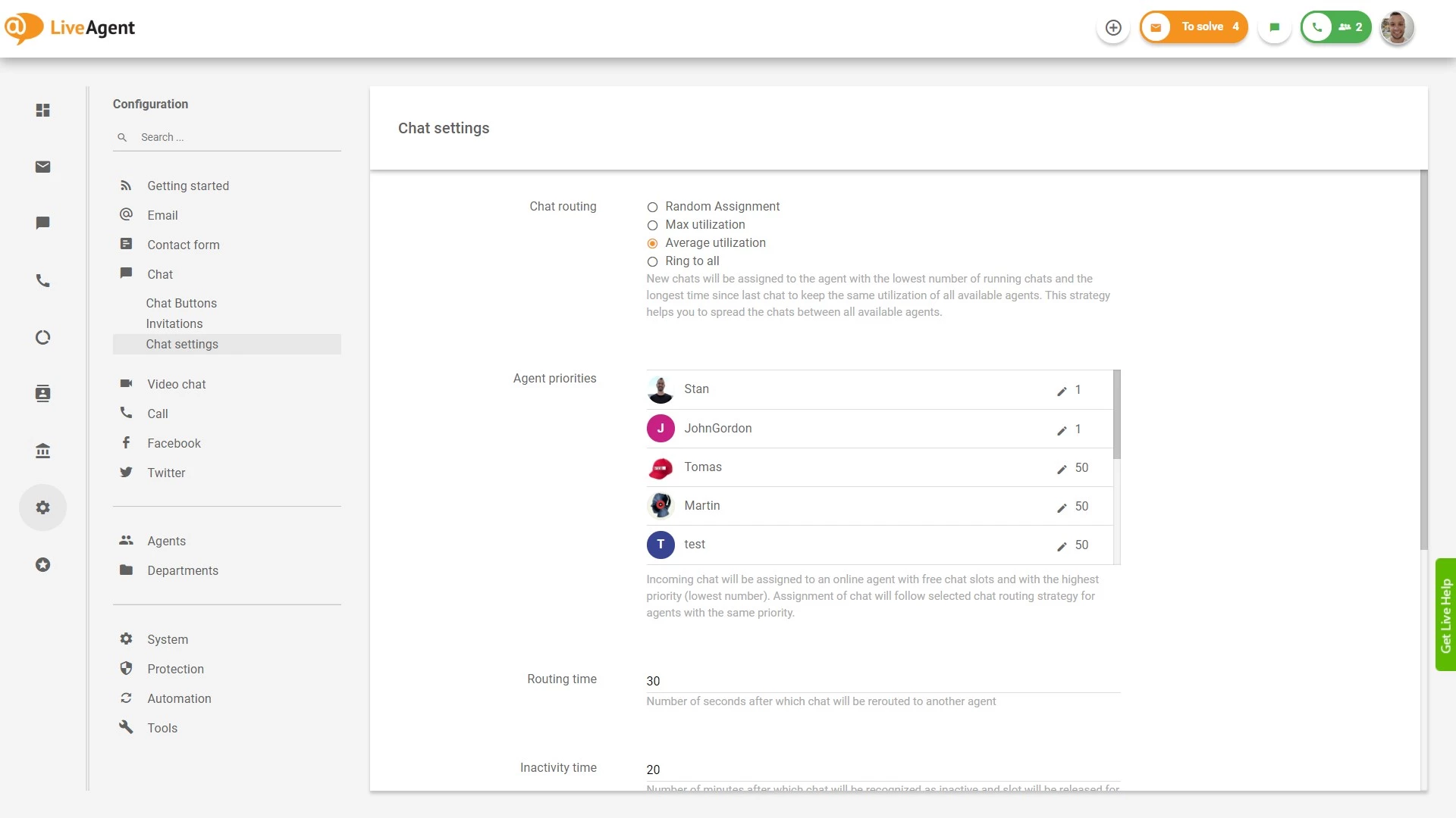 Paramètres de routage de chat