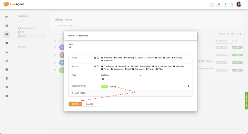 Ajouter un filtre de ticket VIP LiveAgent