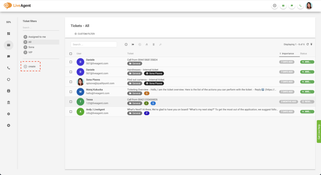 Créer un filtre LiveAgent