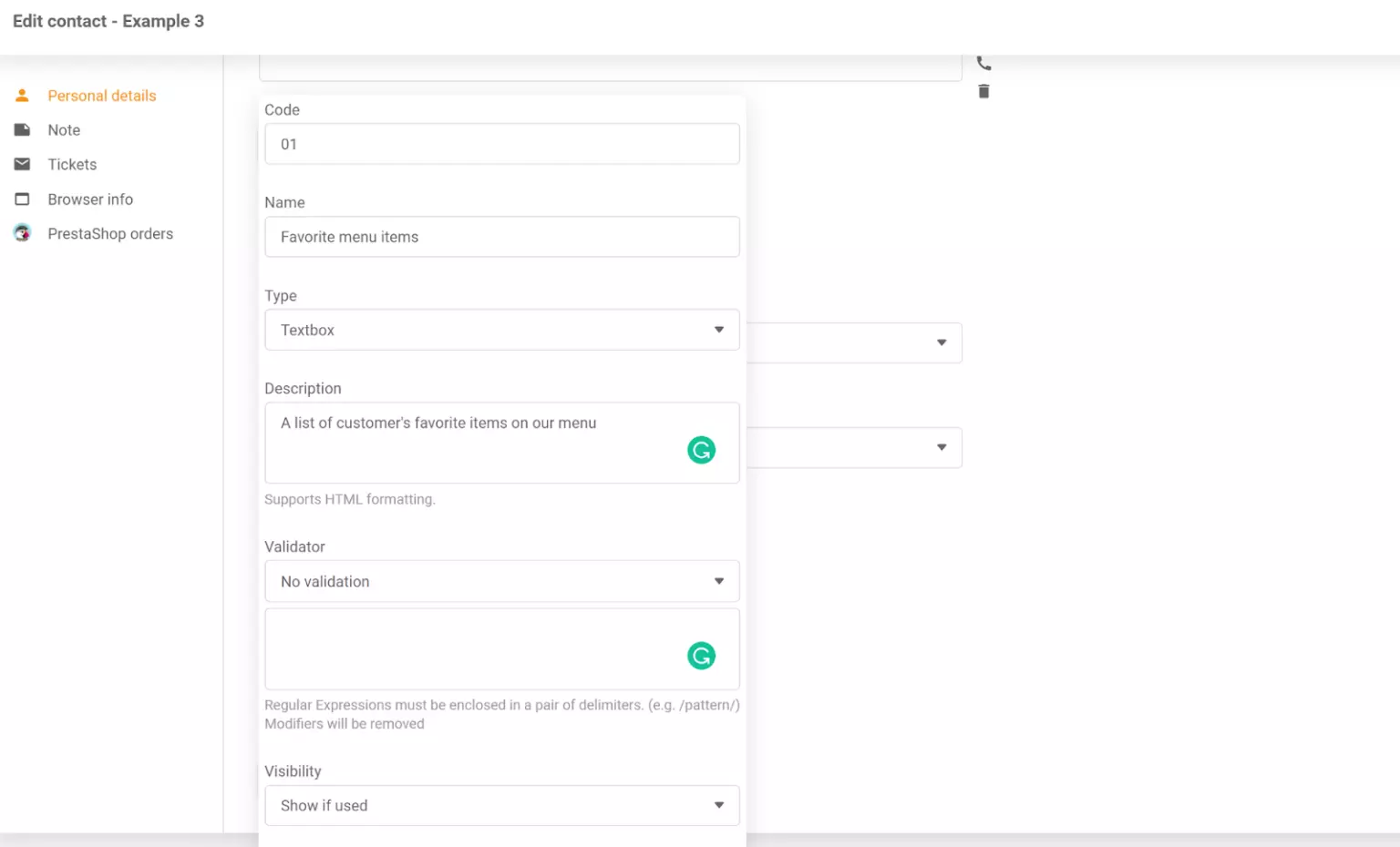 Un nouveau contact ajouté à la liste des contacts LiveAgent