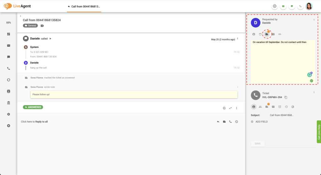 Note client Liveagent