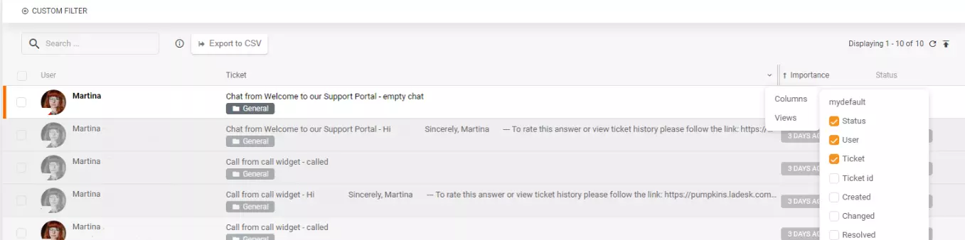 Exportation CSV de colonnes ou de vues spécifiques