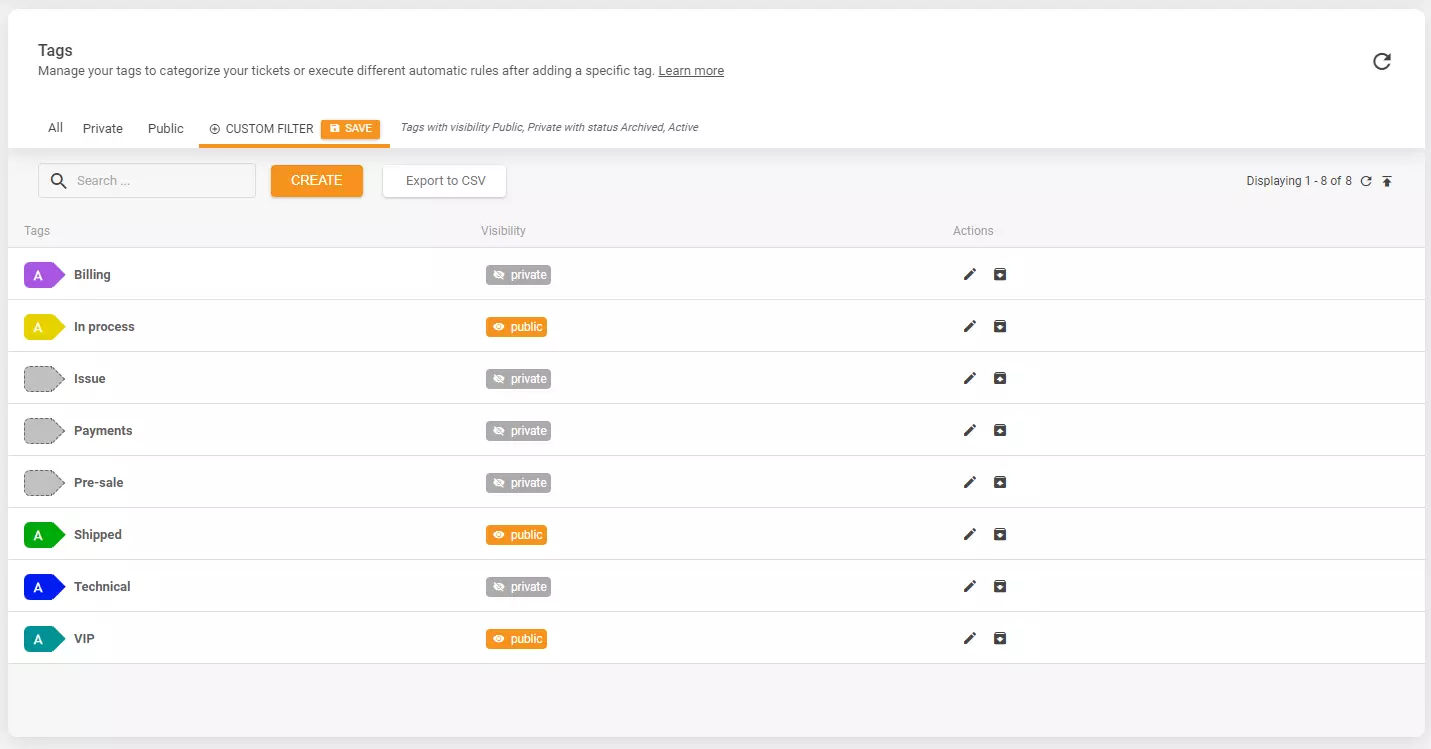 Fonctionnalité d'archivage des tags dans LiveAgent