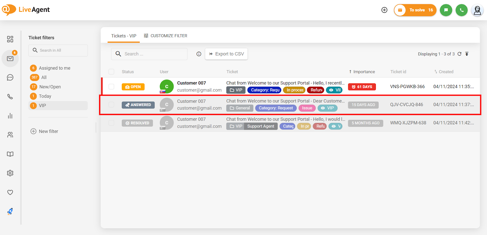 Interface LiveAgent montrant les étapes pour exporter un journal de conversation
