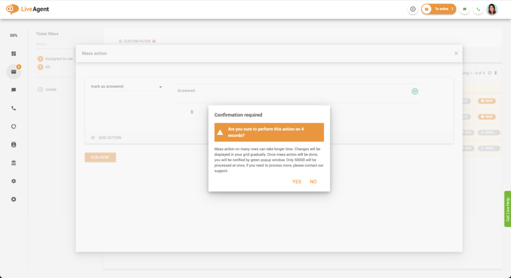 Boîte de dialogue de confirmation de l'action en masse