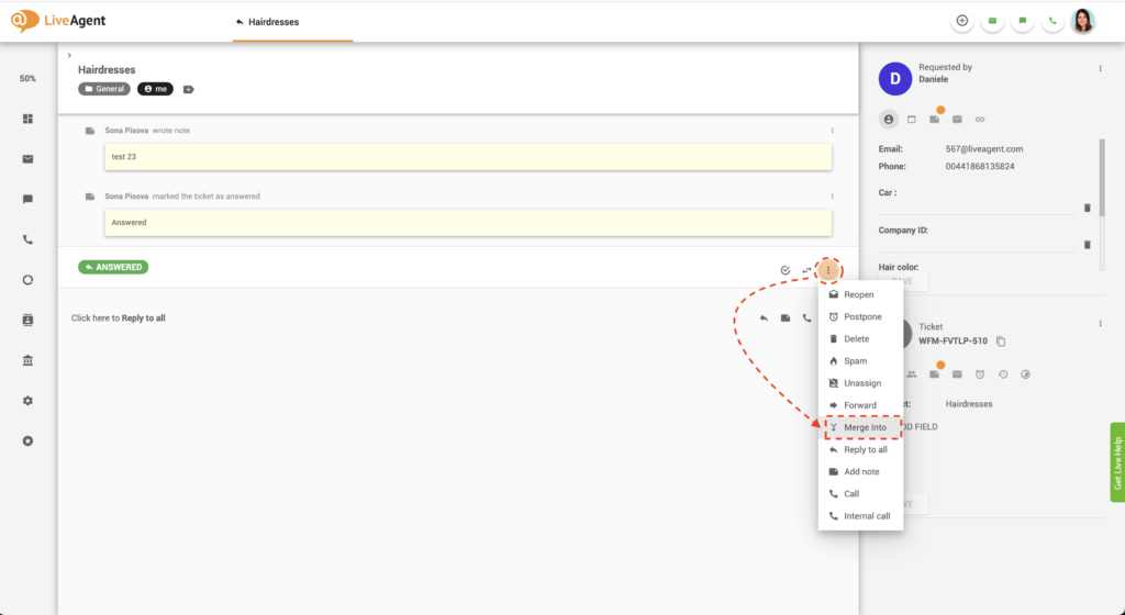 Fonctionnalité de fusion de tickets