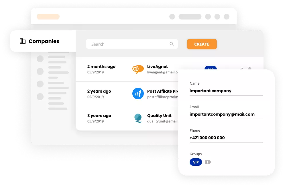 Mockup of companies feature