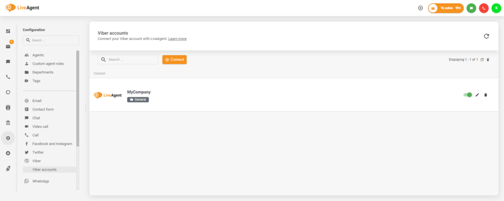 Intégration réussie entre Viber et LiveAgent