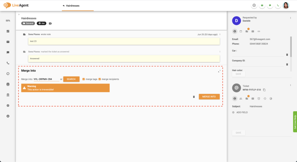Fusion de deux tickets