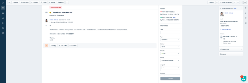 Environnement de tickets de Freshdesk