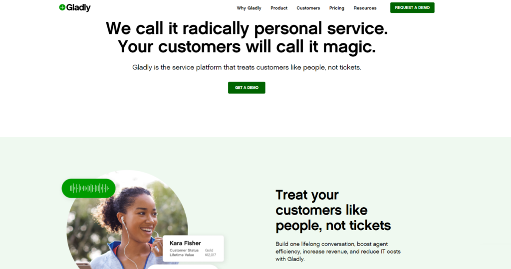 Page d'accueil de Gladly