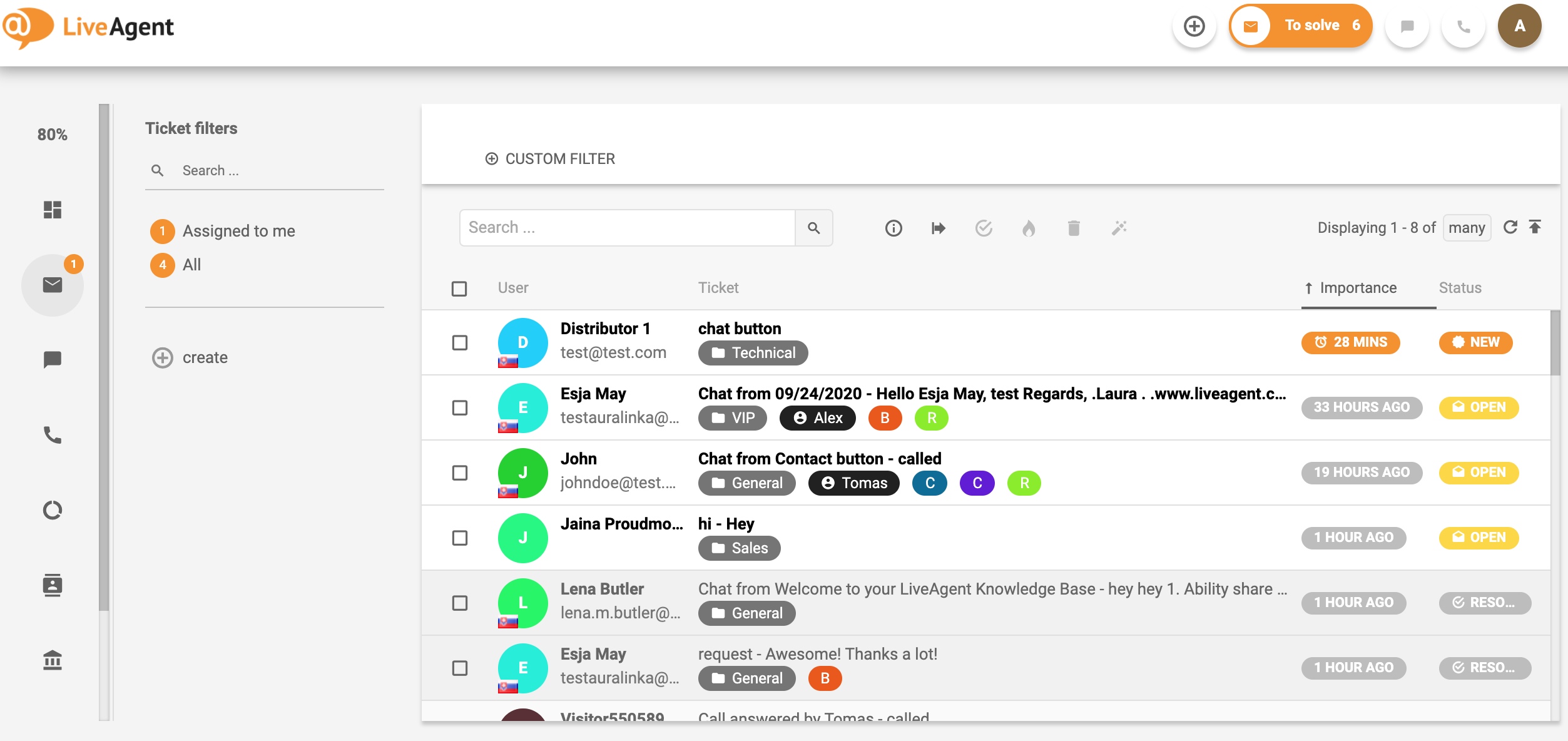Aperçu de l'interface de ticketing dans LiveAgent.
