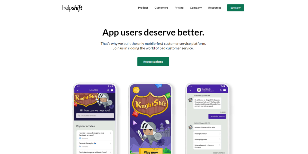 Page d'accueil de Helpshift