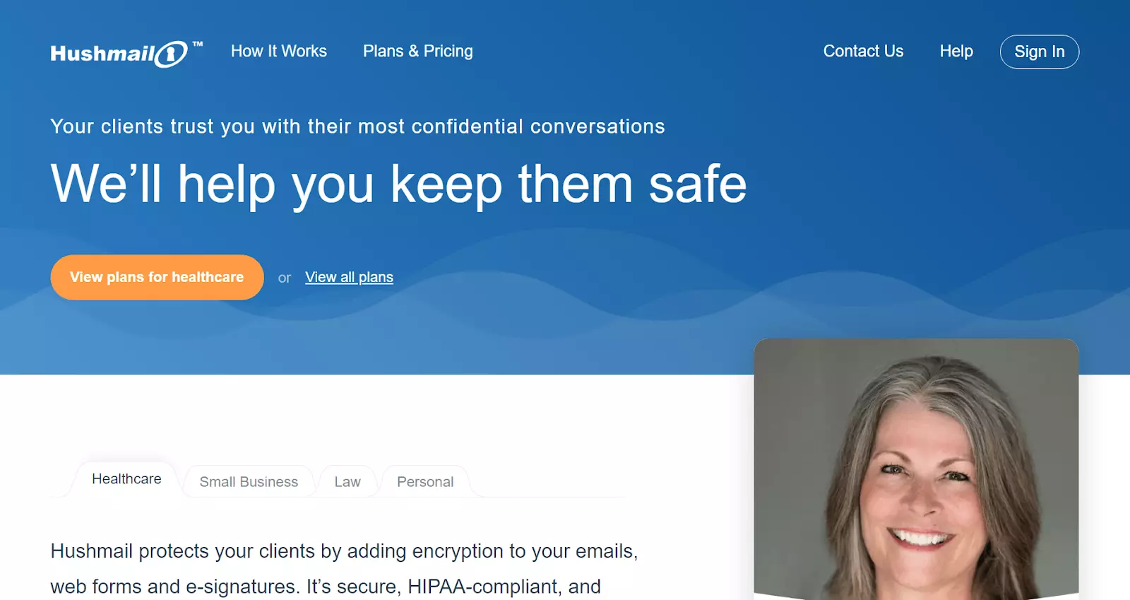 Page d'accueil de Hushmail