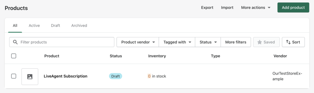 Section Produits dans Shopify