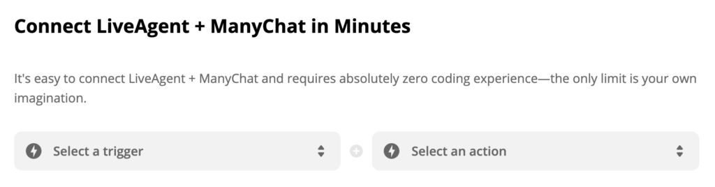 Sélection d'un déclencheur et d'une action dans Zapier