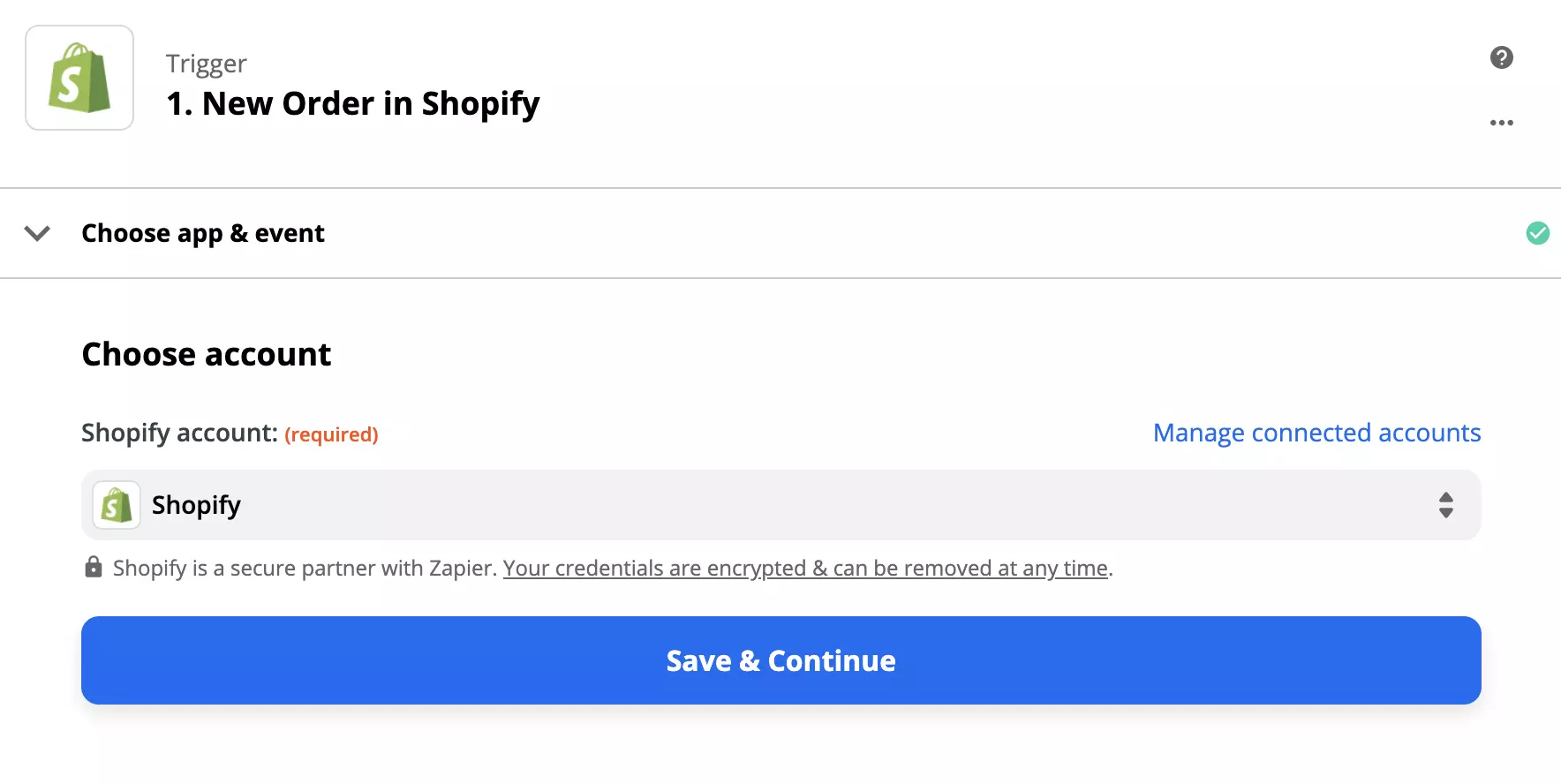 Configuration du déclencheur Shopify sur Zapier