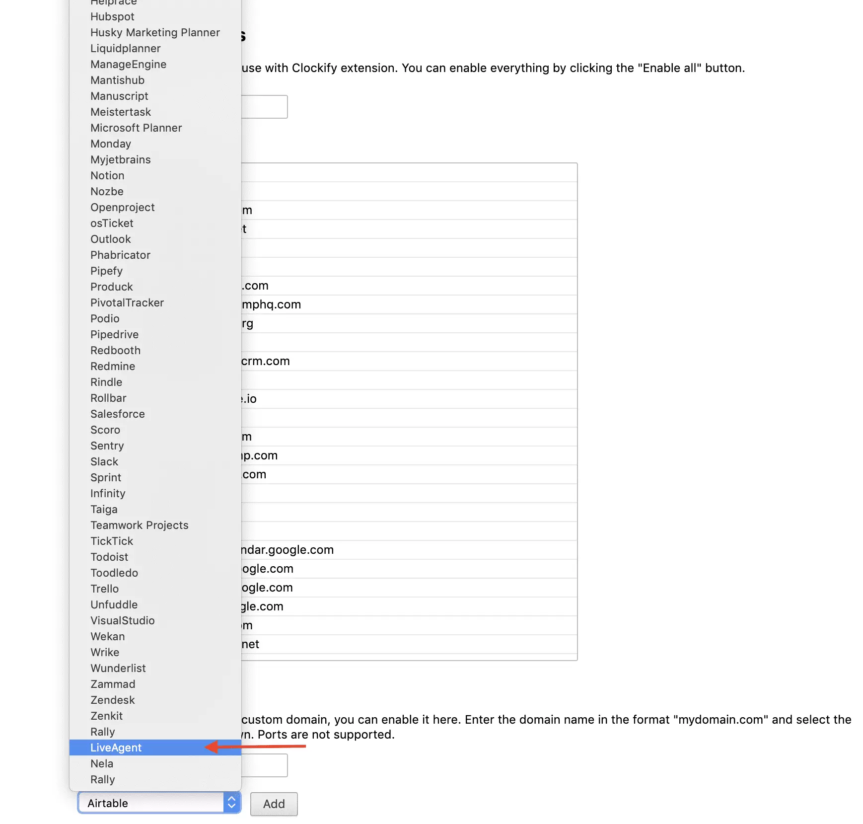 Intégration Clockify LiveAgent