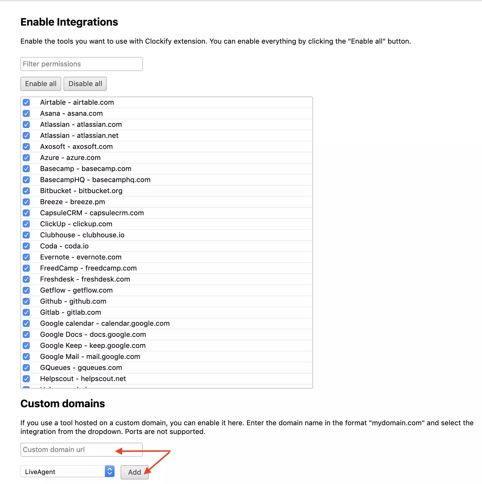 Configuration du domaine Clockify